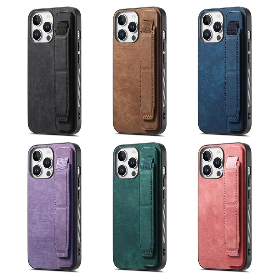 Anti-Drop Phone Case with Adjustable Stand & Strap for iPhone Samsung Xiaomi Google Premium Smooth Leather Anti-Fingerprint Case Cover