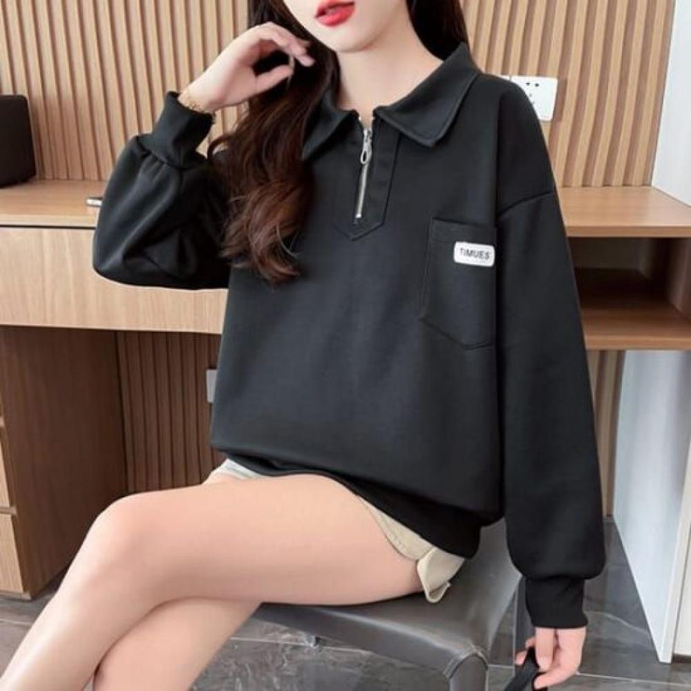 Navava Women Pocket Zip Collar Long Sleeve Sweatshirt Nt2938