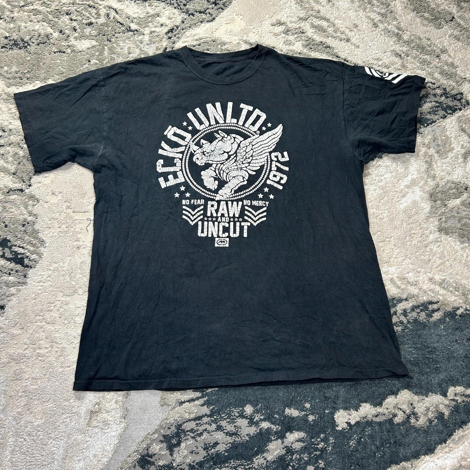 Vintage Ecko Unltd. T-Shirt Mens XL Black Rhino Graphic Raw and Uncut Crew Neck S