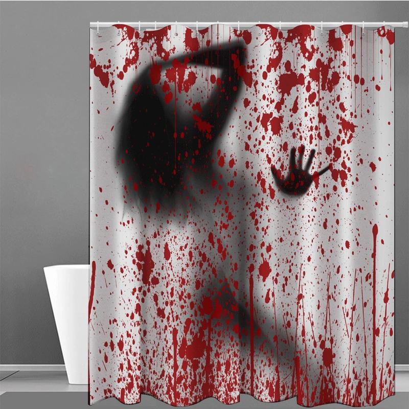 Scary Horror Bloody Splatter Shower Curtains Bathroom Accessories  Halloween Mold-Proof Art Deco Screen Handprint Bathroom Decor
