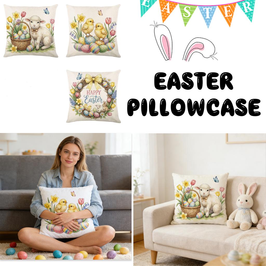 Easter Pillowcase, 17.71 X 17.71 Inches, Winter Holiday Theme, Sofa Cushion Cover.