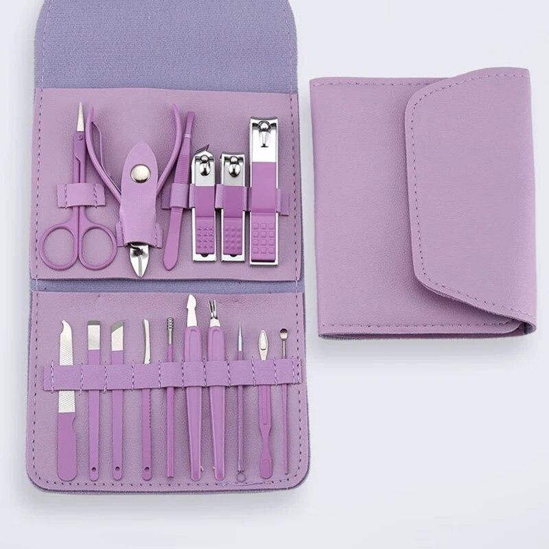 16pcs Nail Cutter Set Stainless Steel Nail Clippers Set With Folding Bag Manicure Cutter Kits Scissors Beauty Tool