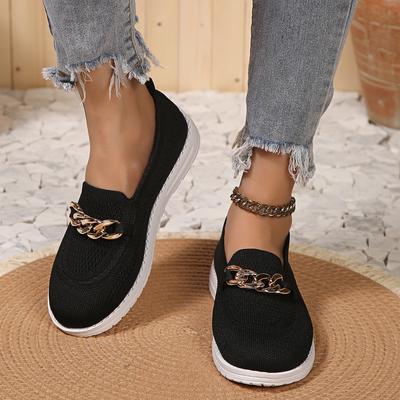 Flache Schuhe mit Metallketten-Dekor für Damen 2025 Übergröße 43 Mesh Atmungsaktive Slipper Schuhe Frau Rutschfeste Lässige Vulkanisierte Schuhe