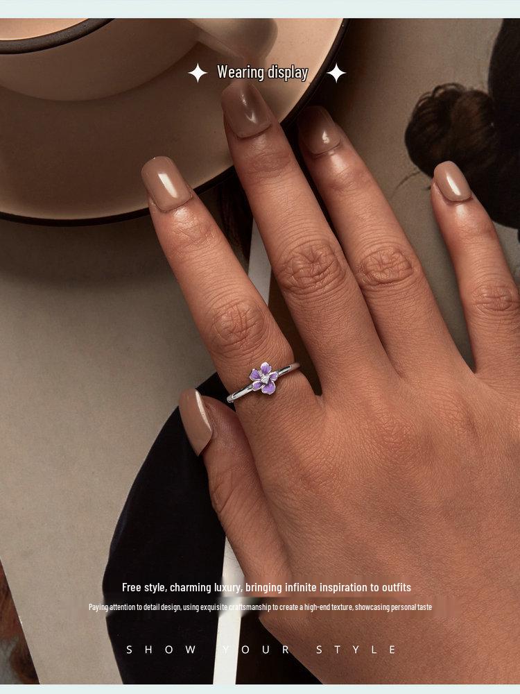 Yinziyun Purple Flower Open Ring for Women – Elegant 925 Sterling Silver Jewelry