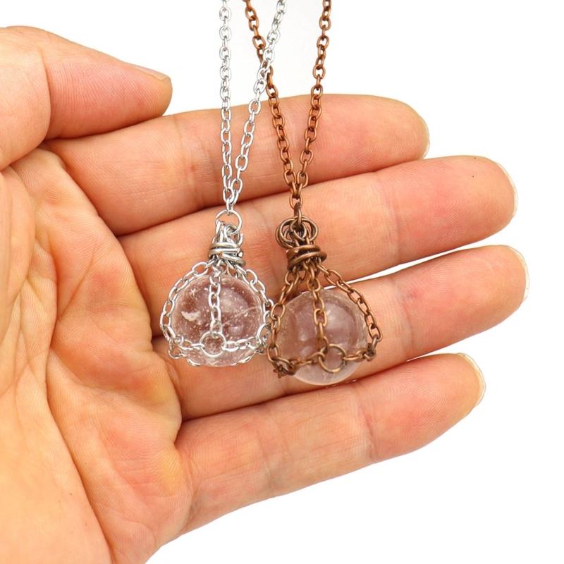 Natural Crystal Holder Necklace Colorful Stone Mesh Pocket Pendant Choker Adjustable Chain Neckchains for Women Girl