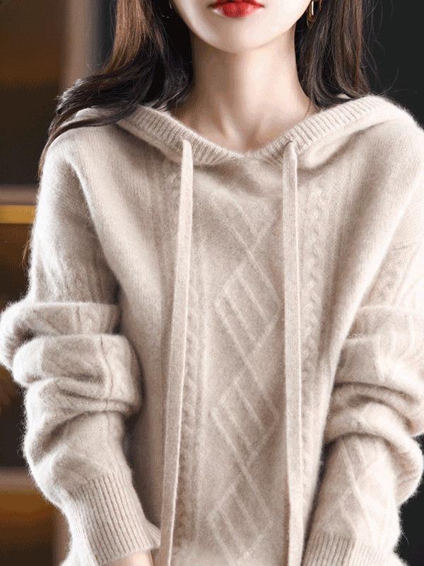 Dámský volný svetr s dlouhým rukávem a kapucí - korejský styl pro podzim/zimu 2024