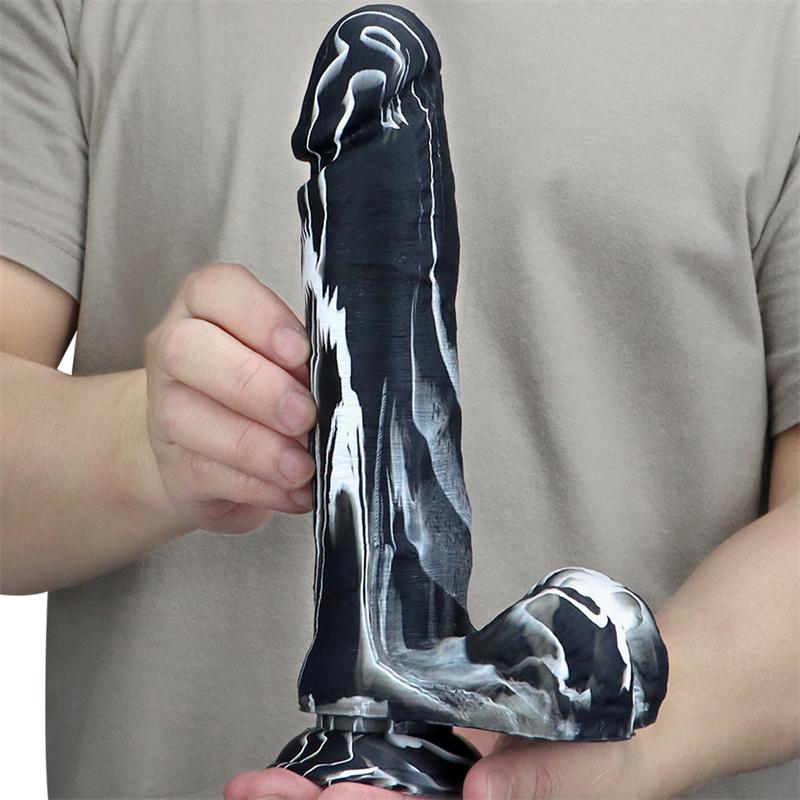 Simulation Liquid Silicone Phallus Sucker Oversized Super Soft Thick Black Female Big Penis Soft Sex Props Masturbation Stick