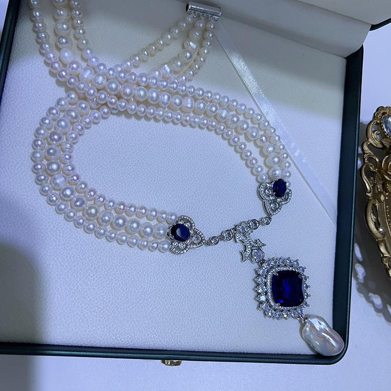Sapphire Zirconia & Pearl Multi-Layer Necklace