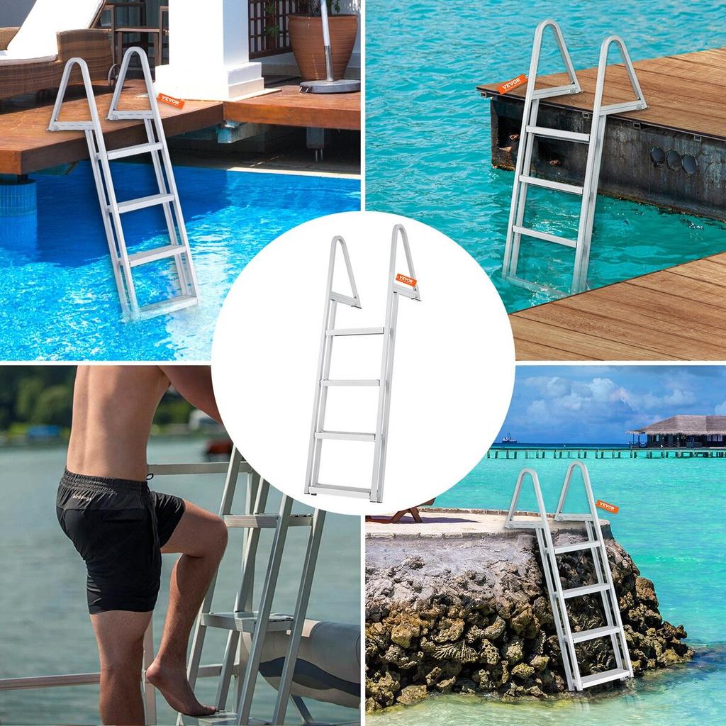 Aluminum Dock Ladder Boat Dock Ladder Removable 4 Steps with 350lbs Load