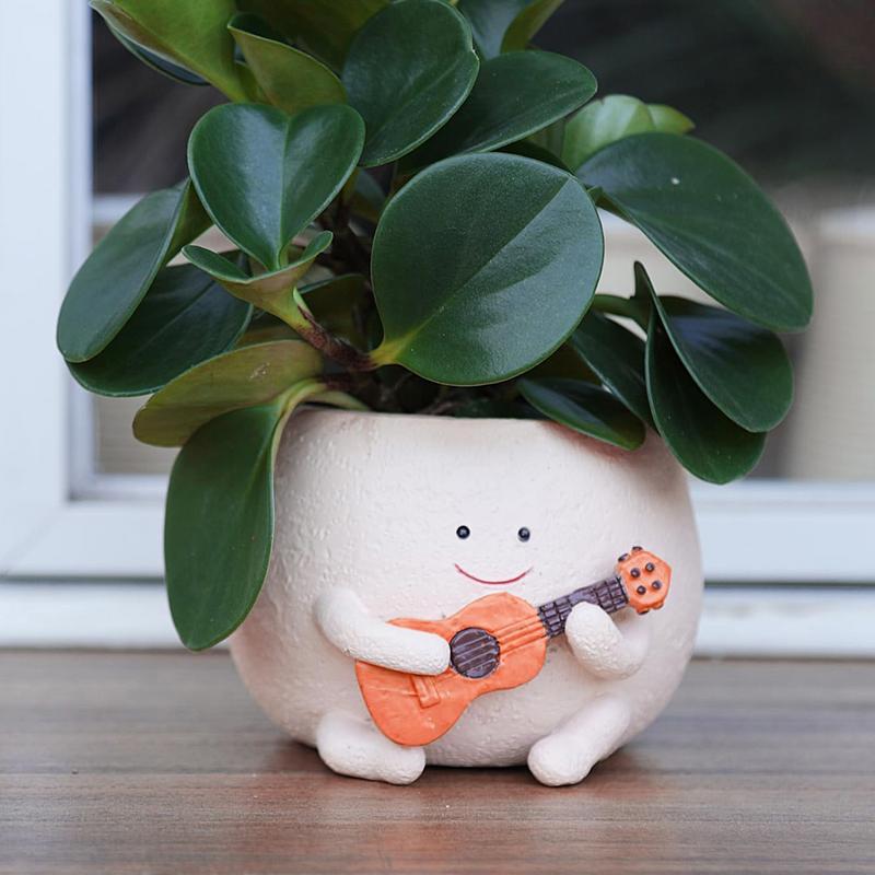 Cute Head Flower Pots Guitar Boy Shape Smile Face Planter Drainage Design Planter Pots With Drainage Design Flower Planter