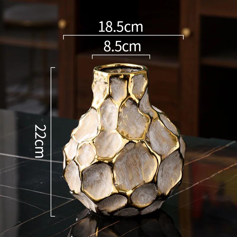 Керамическая ваза Геометрический абстрактный клетчатый узор Золотая винтажная ваза для цветов Аксессуары для цветочной композиции Домашнее украшение