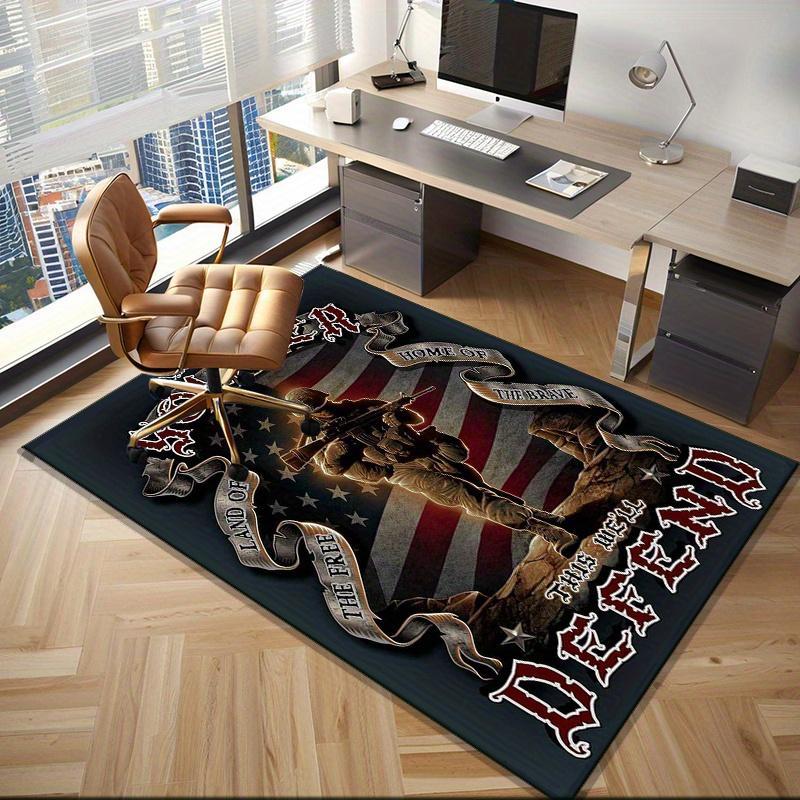 American Soldier Patriotic Rug for Home Office - Military Themed Carpet with Flag Design | Veterans Day Gift Idea