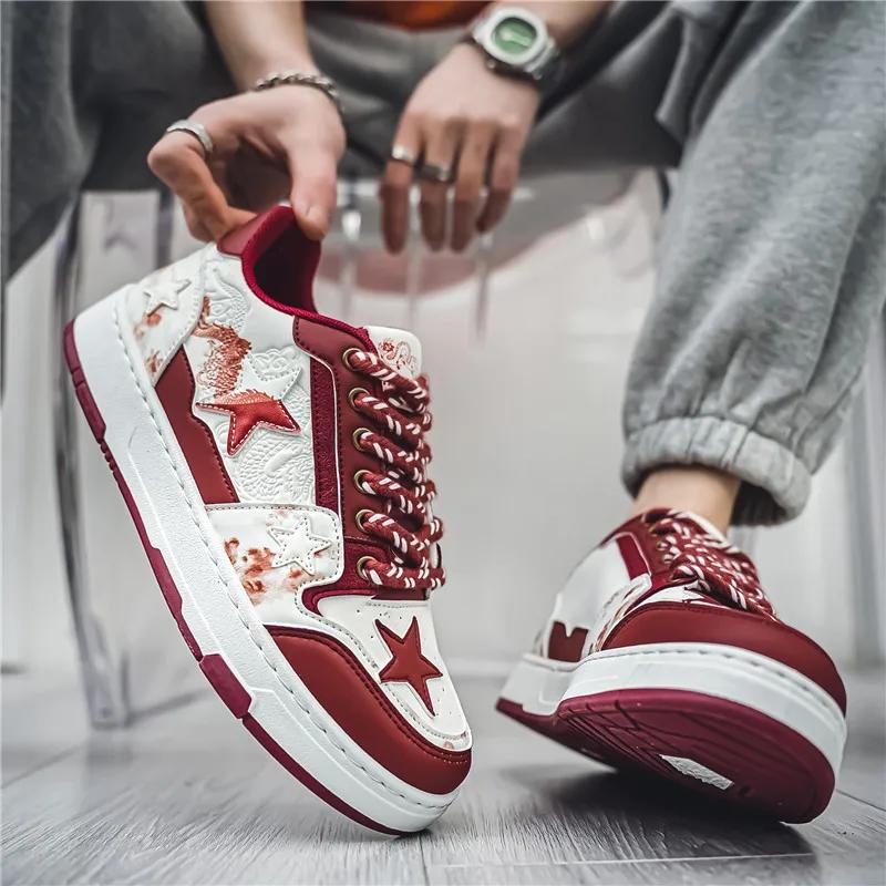 Pánské barevně blokované populární značkové designové pánské boty, trendy a všestranné outdoorové protiskluzové sportovní boty, umělá kůže