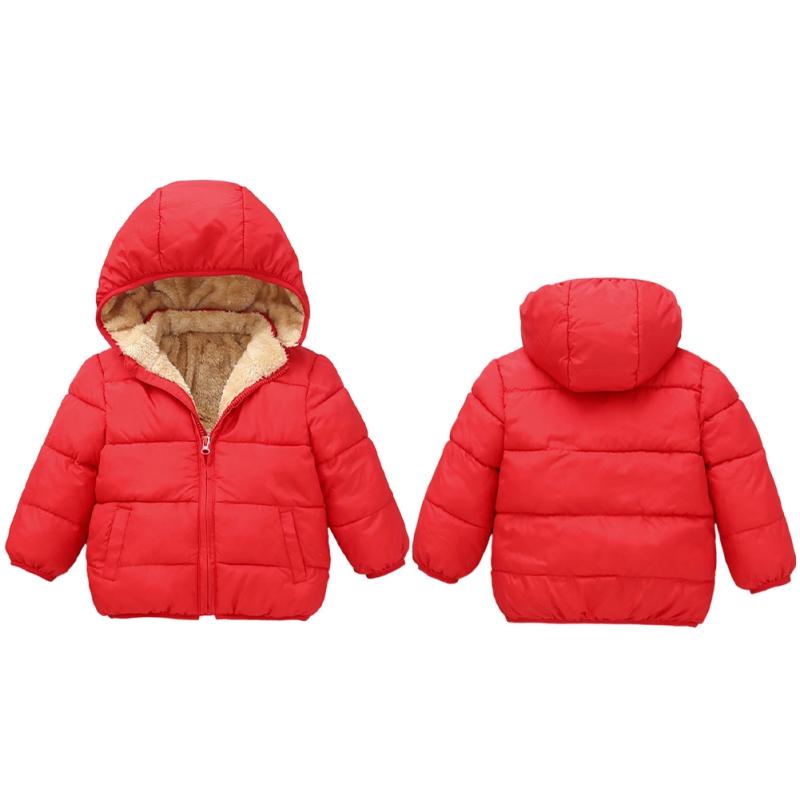 Kids Winter Warm Plush Hooded Coat Solid Color Children's Down Padded Jacket
