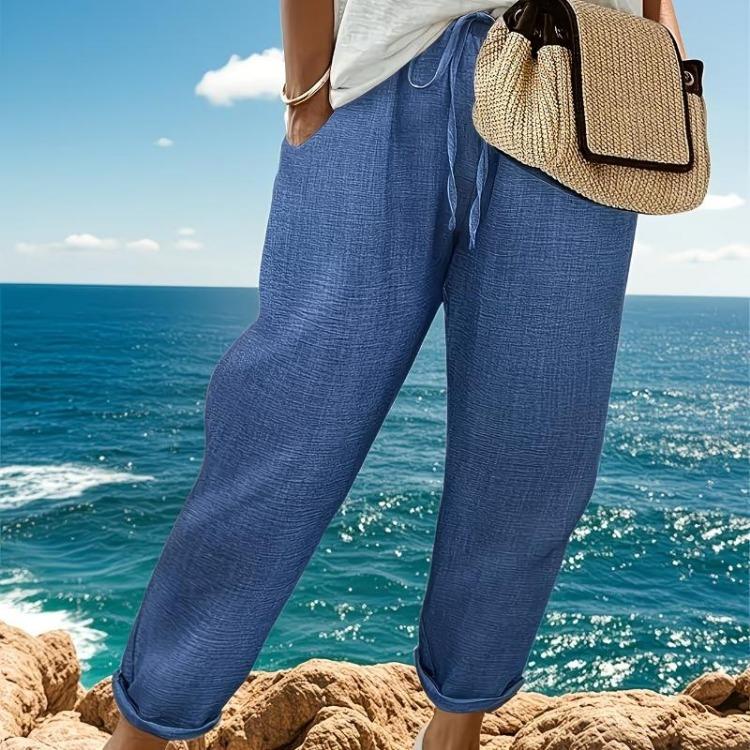 Women Cotton Linen Casual Pants with Decorative Drawstrings for Outings Vacations Commuting Home Wear
