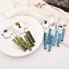 304 Stainless Steel Flatware Set with Acrylic Handle, Modern Silverware for Home Kitchen Restaurant, Bamboo Style Design, 5 Pieces Service for 1