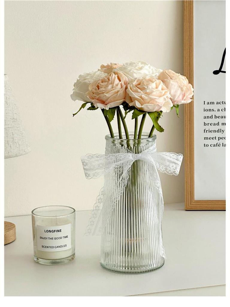 Rose Artificial Flower Arrangement for Living Room Dining Table - Preserved Dried Bouquet Vase Decoration