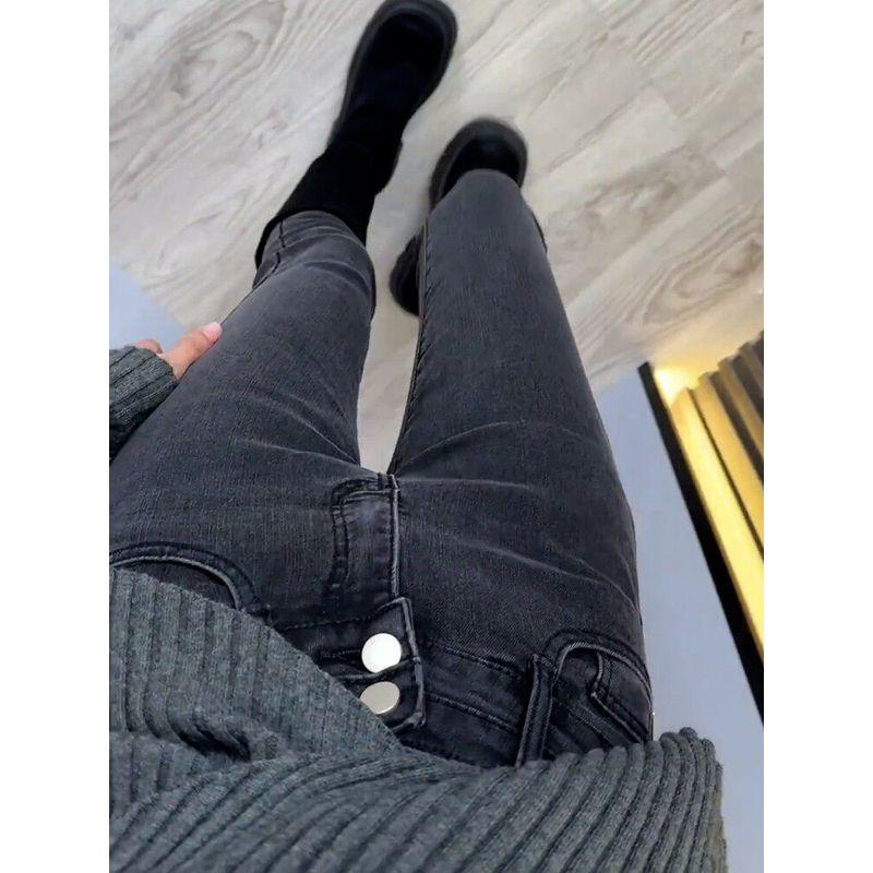 

Black and Gray Skinny Jeans for Women, New Spring and Autumn Style, Bootcut, Slim Fit, High Waist, Stretchy, Petite, Cropped Pencil Pants Black Gray M