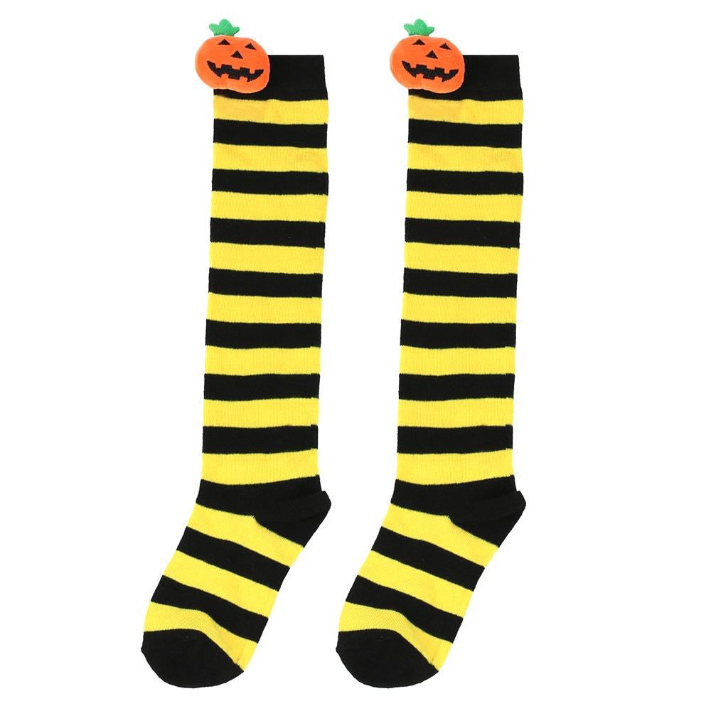 Cute Cartoon Pumpkin Doll Long Tube Socks For Kids Polyester Fabric Friction-resistant Striped/plaid Pattern Packaged In A Bag