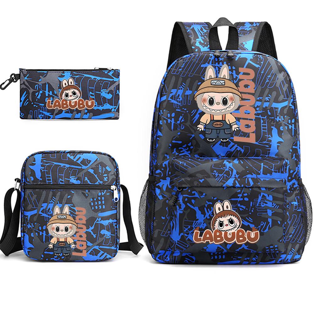 Labubu Peripheral Printing Student School Bag Backpack Shoulder Pencil Bag 3-piece Set