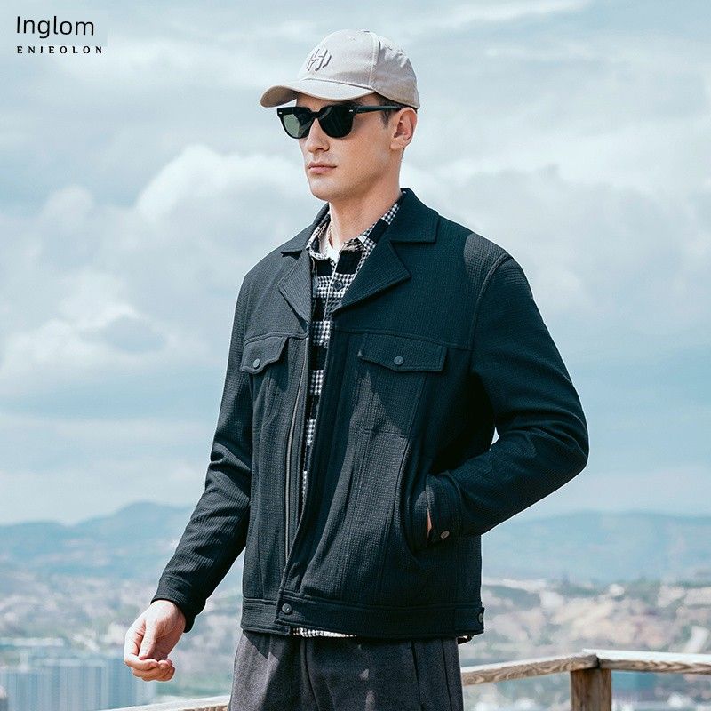 

Yingjuelun Waffle Texture Suit Collar Jacket for Men 2025 Autumn and Winter New Business Commuter Men s Casual Jacket Black 2XL