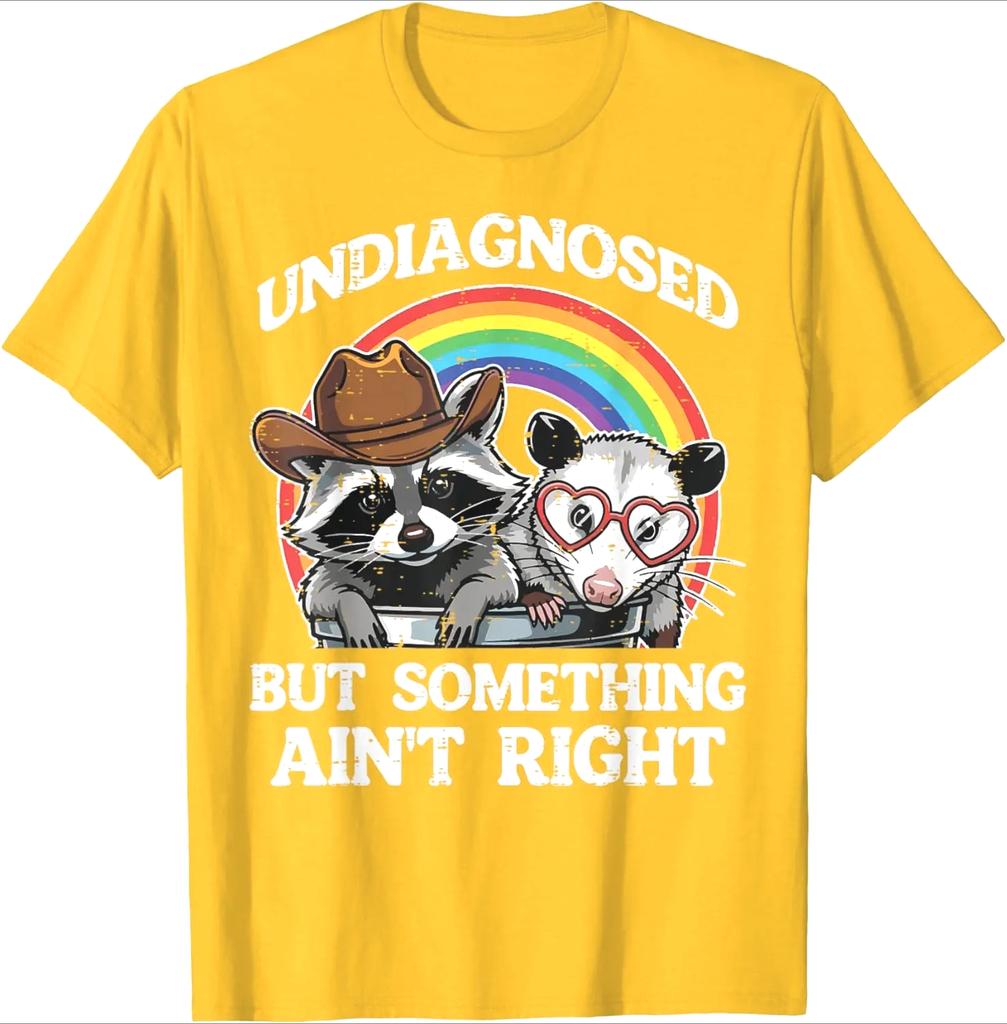 Undiagnosed But Something Aint Right Raccoon Opossum Graphic Tee Casual TShirt for Women Fashion Summer Streetwear Personality