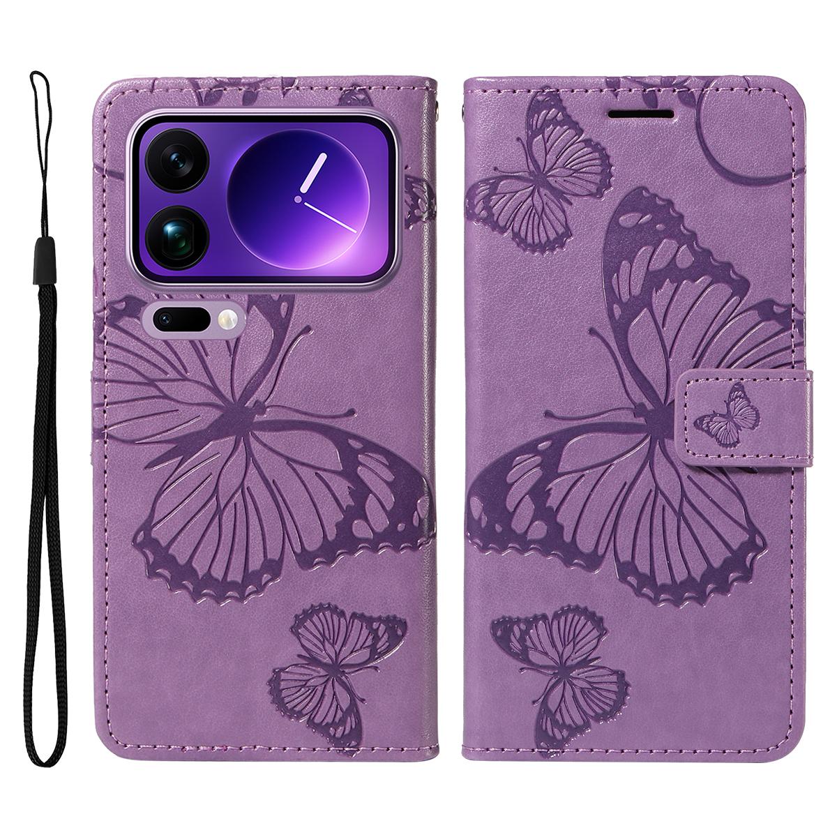 

For Xiaomi 17 Pro Max Wallet Case Floral Butterfly Imprinted Leather Phone Cover Stand