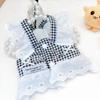 Cotton Pet Suspender Skirt Grid Breathable Cat Dog Princess Dresses Traction Buckle Pastoral Style Two Leg Dress Clothes Cat Dog