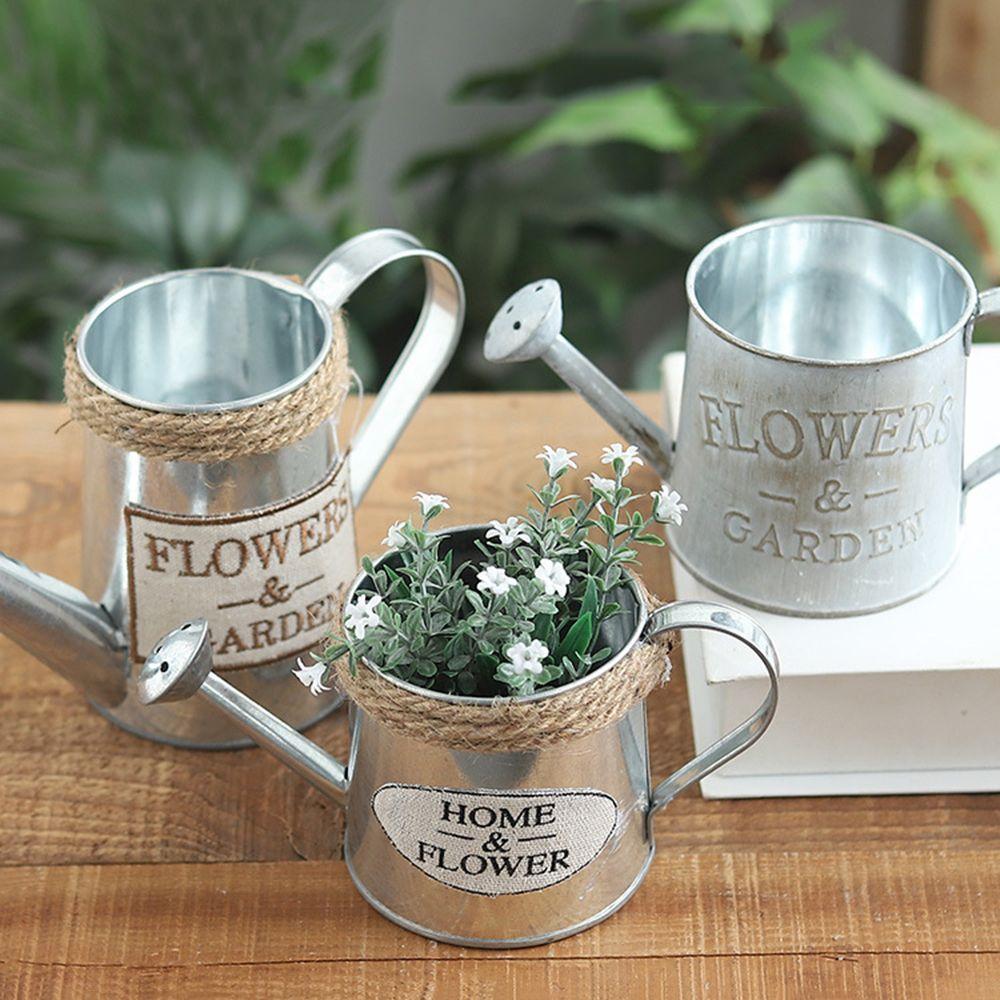 Office Decor Home Iron Sheet Embossed Wrought Flower Bucket Watering Can Vases