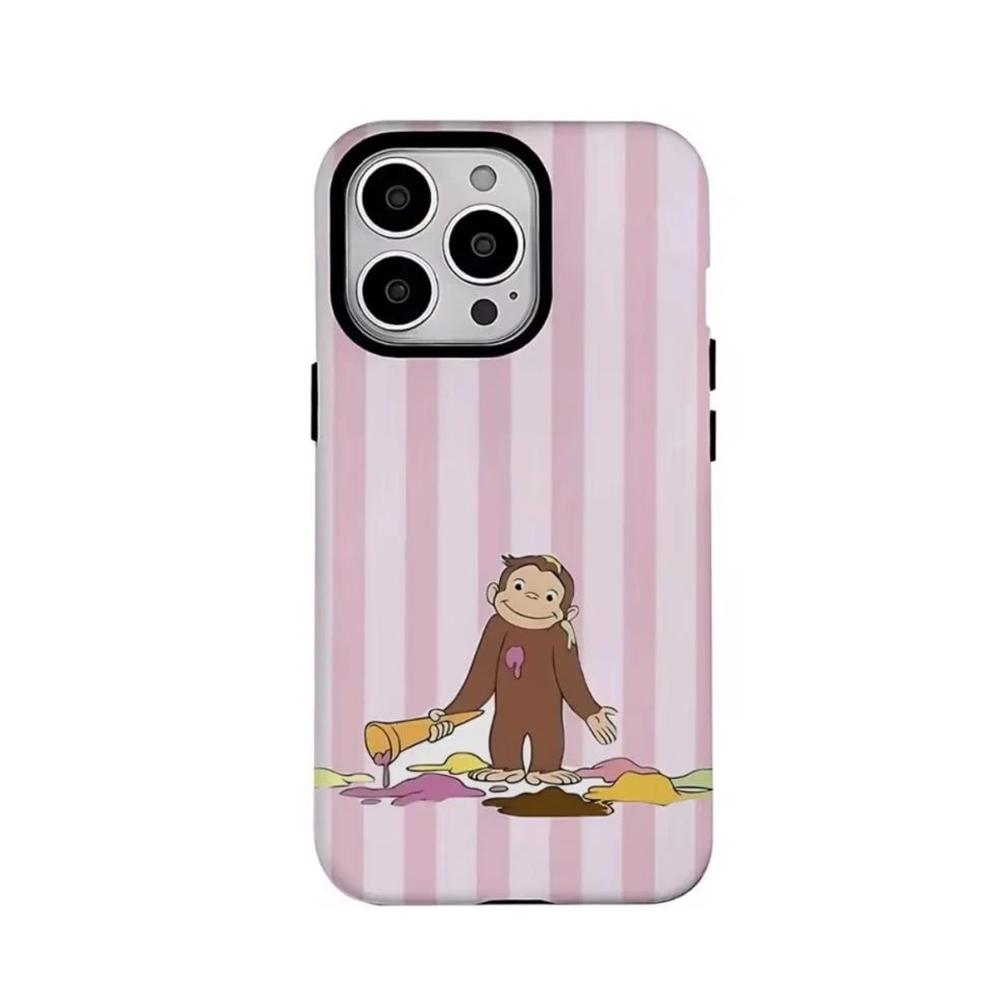 Luxury Clmj Cute Monkey Curious George Phone Case for iPhone 17 16 15 14 13 12 11 X XS Air Pro Max Plus Double-layer Back Cover
