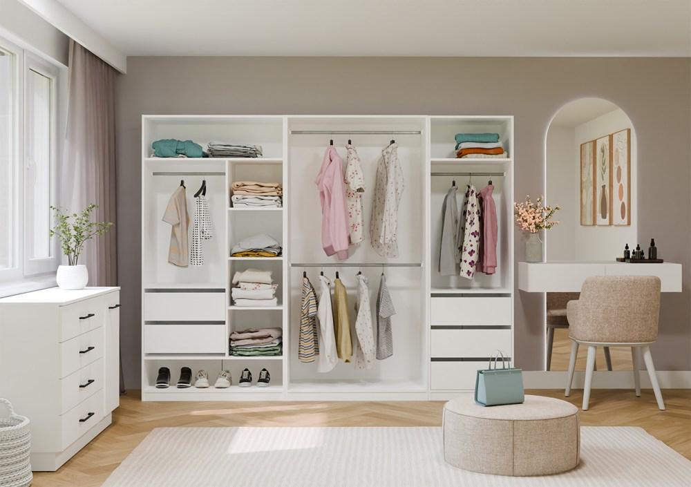 Modular Wardrobe Openo Set 260/200 White Drawers Rods Shelves Large For Bedroom