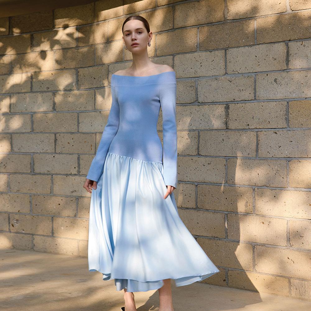 Waiwaiaiem Yy_Blue One-Shoulder Dress