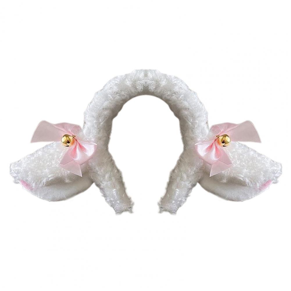 Obruč do vlasů Design ovčích uší Plyšová čelenka Bowknot Bell Decor Bílá čelenka do vlasů Příslušenství na mytí make-upu