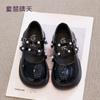 Size 26-37, Girls' Leather Shoes 2025 New Little Girl Foreign Princess Shoes Spring and Summer Soft-soled Single Shoes Mary Jane Black