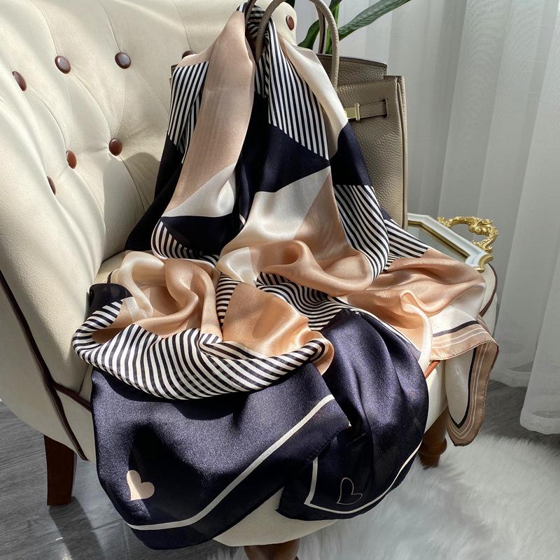 Silk Scarf Women'S Versatile Light Luxury Calla Lily Long Mulberry Silk Scarf Anti-Sun Shawl