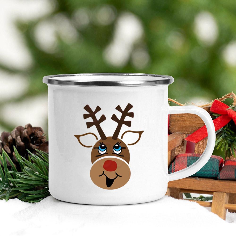 Santa Snowman Print Coffee Mugs Enamel Hot Cocoa Chocolate Cup Kids Breakfast Milk Oatmeal Cups Handle Xmas Decor Holiday Gifts
