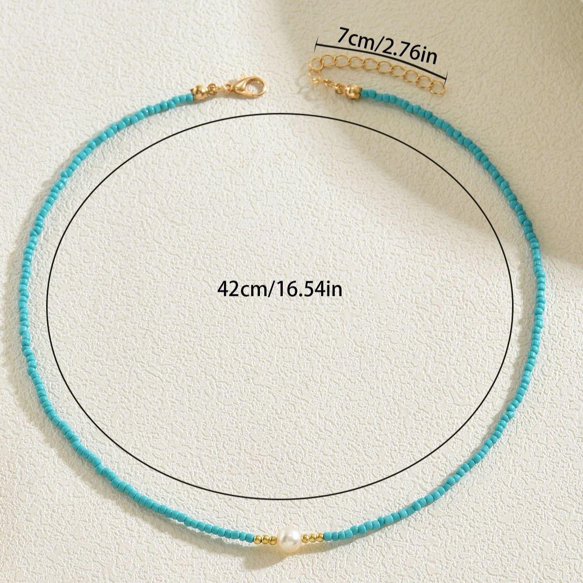 

Trendy Blue/ Red Beaded Imitation Pearl Accent Adjustable Boho Necklace For Women Spring Summer Beach & Daily Wear