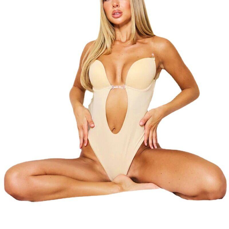 Women's Deep V One-piece Underwear Bra with Steel Ring Back Tube Top Full Body Shaper