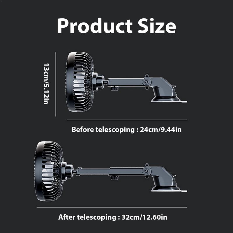 Car Suction Fan Rotatable Adjustable Windshield Fan With Strong Suction Low Noise Telescopic Compact 3-Speed Settings Air
