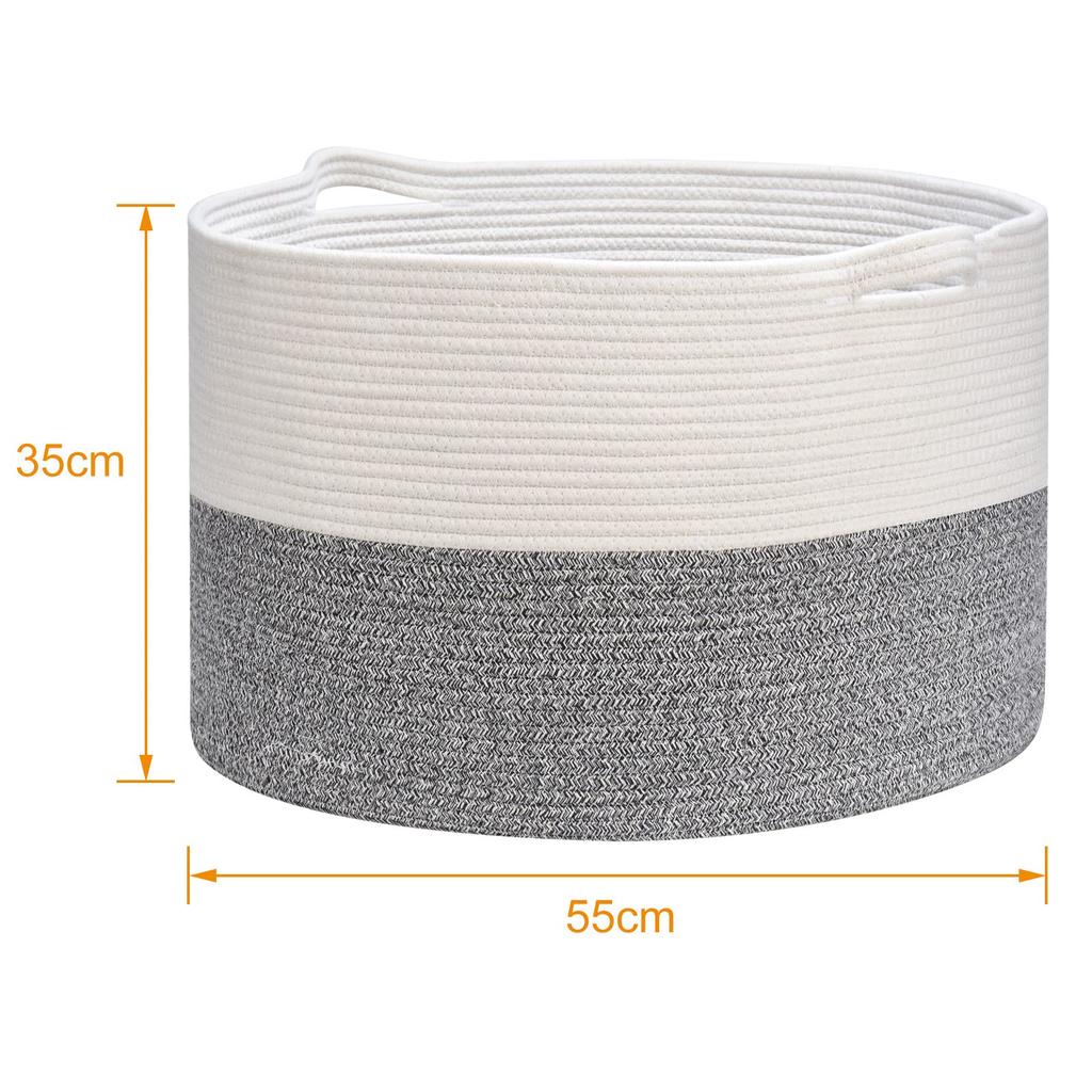 Toplife Rope Basket, Cotton Storage Basket, Laundry Basket with Handles, Large Capacity for Toys, Stuffed Animals, and Blankets, 55*55*35cm (Gray)