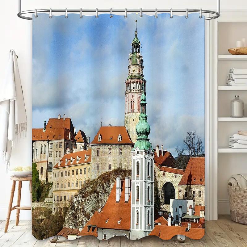 Vintage Castle Shower Curtain European Medieval Backdrop Bathroom Decor Tapestry Washable Artistic Home Textile Room Divider