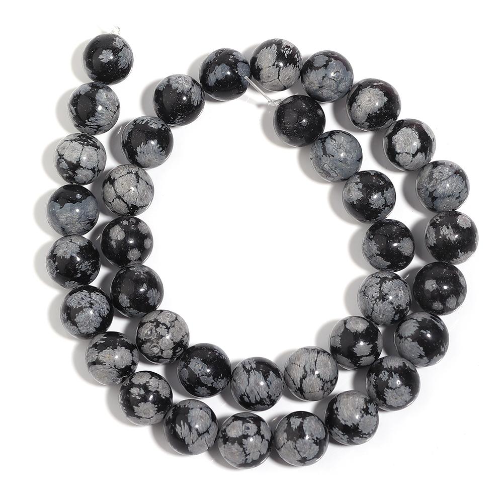4 6 8 10 12mm Natural Snowflake Obsidian Stone Beads Round Gemstone Loose Bead For Jewelry Making DIY Bracelet Necklace Supplies