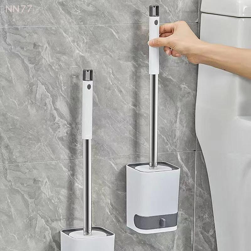 Long Handle Plastic Toilet Brush with Drain Base – Drill-Free Wall-Mounted WC Cleaning Brush, Bathroom Accessories