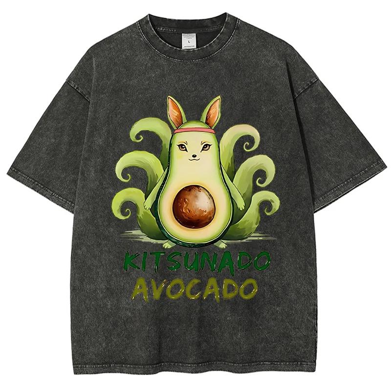 Rabbit Avocado Cartoon Pattern Printed Oversized Cotton Hip Hop Washed T-Shirt Men Women Fashionable Neutral Loose Short Sleeve S разноцветный