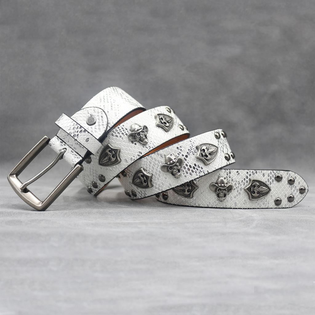 7-color Skull Shield Rivet Belt Punk Men's Belt Women's Snake Pattern Versatile Decorative Belt
