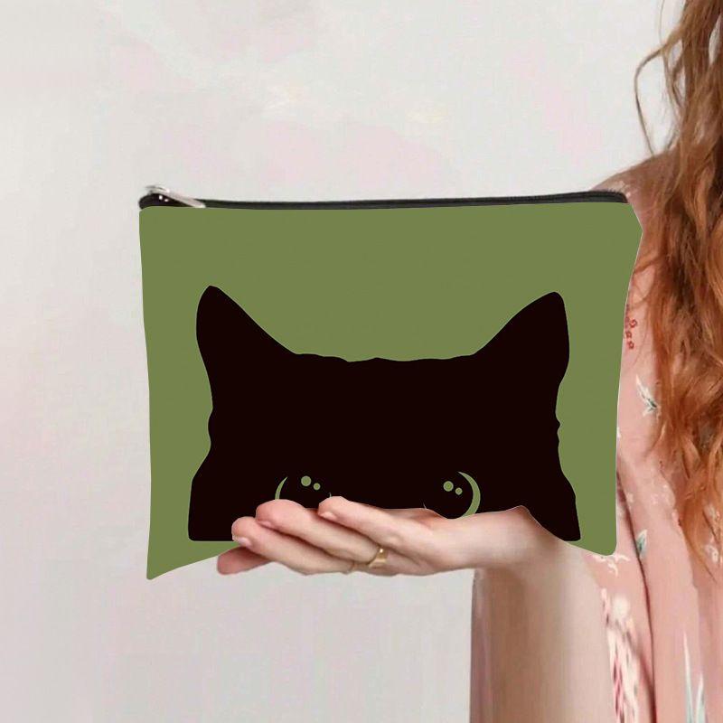 Retro kosmetyczka z kotem płócienna na zamek duża pojemność piórnik kosmetyczka torba do prania ręcznego