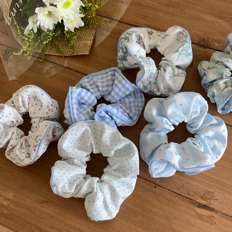 Stoff blau kariert floral Haarband süßes Mädchen Herz vielseitig Dickdarm-Haarband modisch klein frisch Haarschmuck Frauen