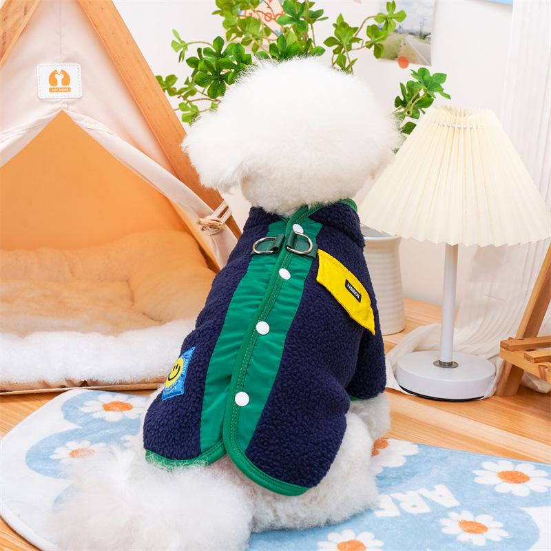 Herfst en Winter Huisdier Kleurblokkerende Jas Puppy Kat Open Rug Lamsvel Twee-Poten Jas Teddybeer Kleine Hond Parka's Puppy Kleding XS orange