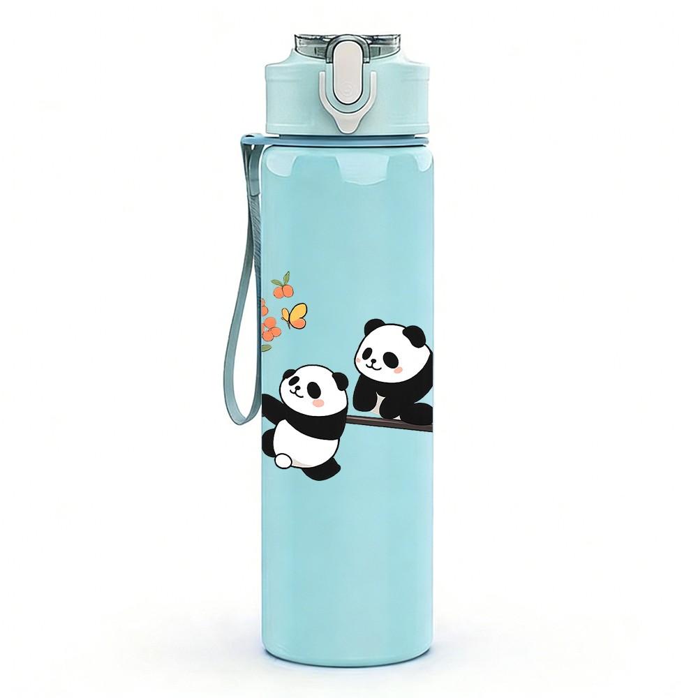 1PC Playful Panda Bamboo Animal Cartoon Print 750ml Color Plastic Sports Water Bottle Leakproof Flip Straw Lid Suitable for Sports Office Home Use
