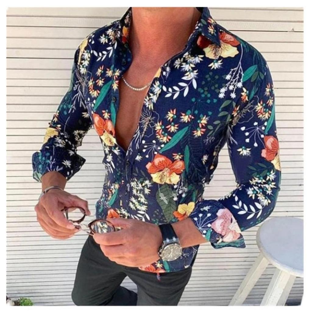 Men's Long Sleeve Floral Print Shirt, Casual Button-Down for Daily Wear